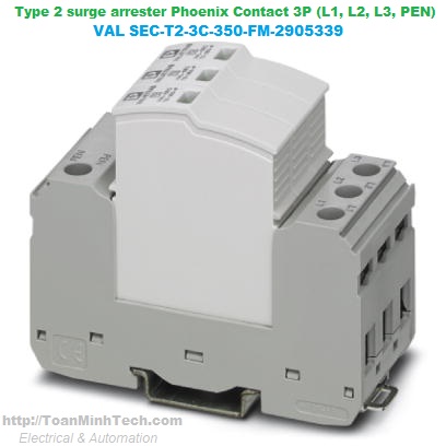 Thiết bị chống sét lan truyền bảo vệ nguồn điện 3 pha (L1, L2, L3, PEN) Type 2 - Phoenix Contact - VAL-SEC-T2-3C-350-FM 2905339